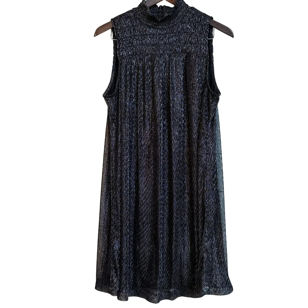 Nine West Women's Black Metallic Mock Neck Sleeveless‎ A-Line Dress Size M - Picture 2 of 10